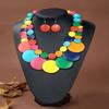 Round Disc Statement Necklace with Earrings Double-layer Design, Wood-Look Finish Fashion Jewelry Set  for Party Styling