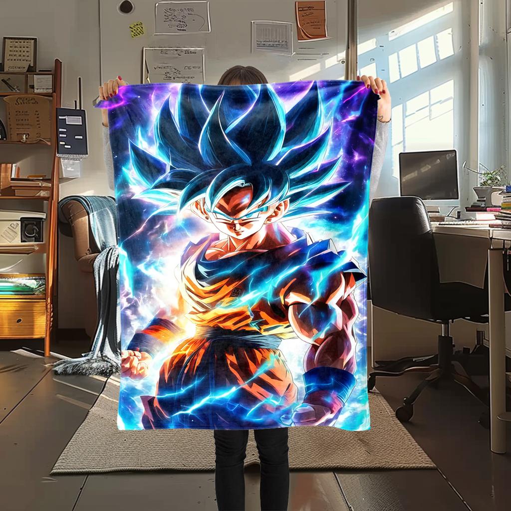 1PC Son Goku Print Flannel Blanket, High quality All Seasons, Home Decor, Warmth and Comfort, Perfect for Christmas Gifts