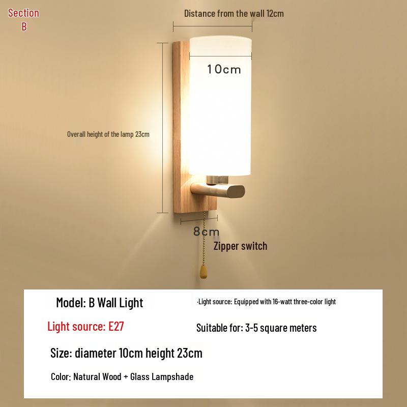 Lampă de perete Stejar Nordic: Lumină Modernă Minimalistă pentru Dormitor, Living sau Scară