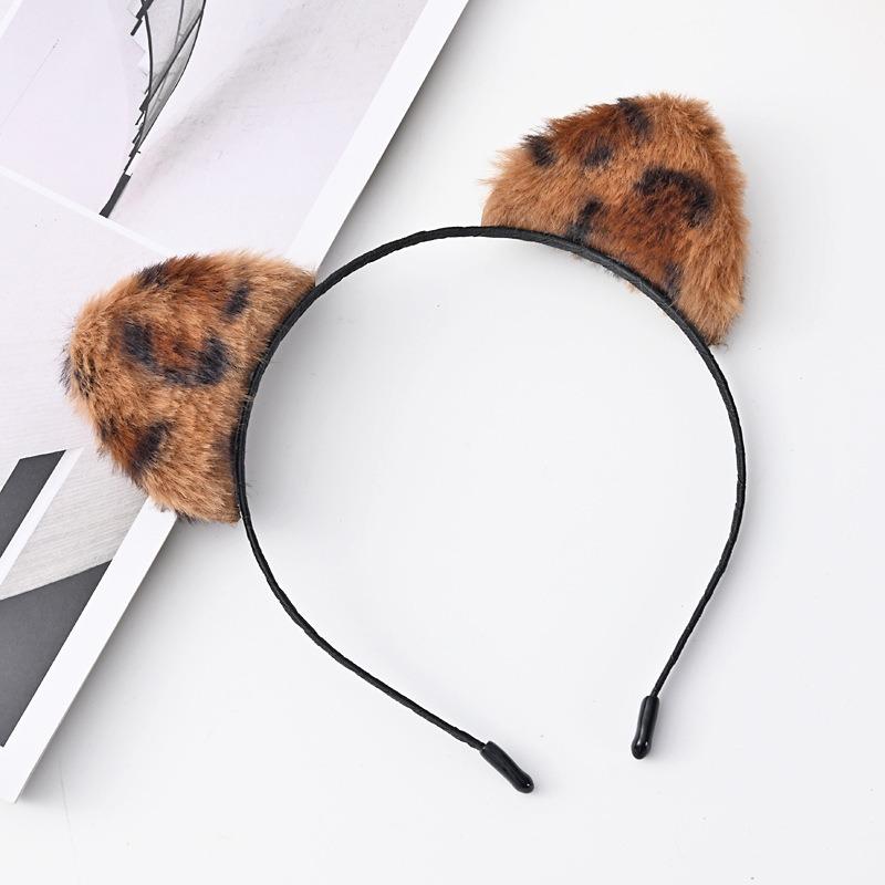 Women Hairband Soft Fluffy Plush Cartoon Kitty Ear Decor Elastic Narrow Brim Anti-slip Regular Fit Solid Color Head Decoration Hair Hoop