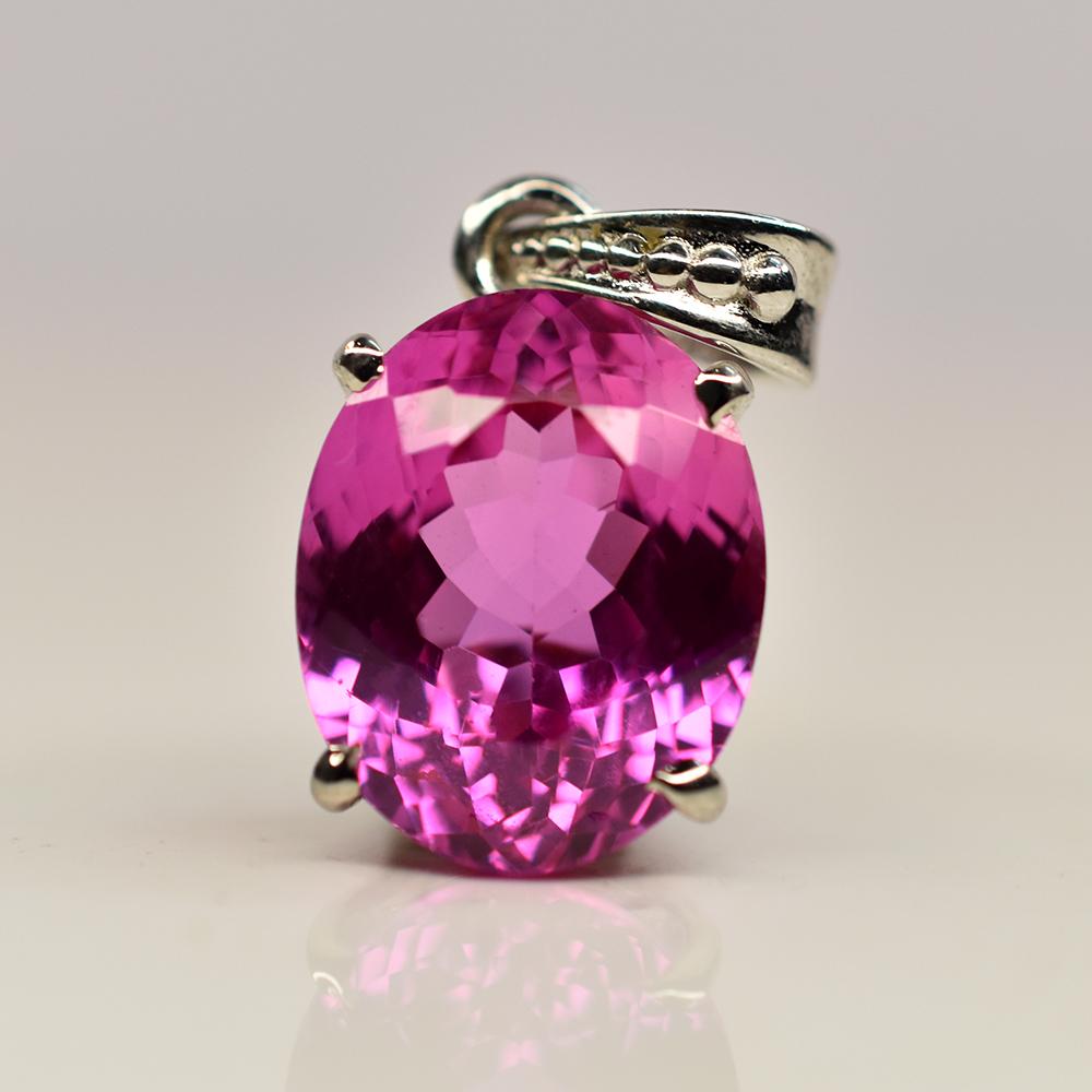 Pink Sapphire 22 Ct Natural Oval Pendant 925 Sterling Silver Necklace