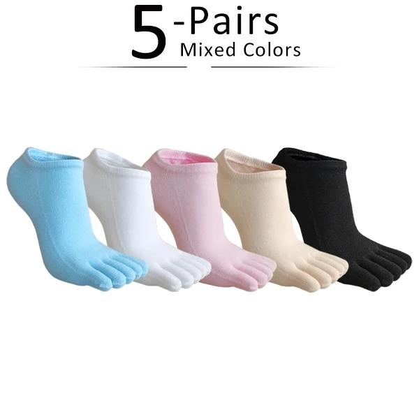 5 Paar Zehensocken Unsichtbar Reine Baumwolle Bunt Flacher Bund Lässig Weich Atmungsaktiv, Deodorant, Unsichtbar 5 Finger Harajuku Socken