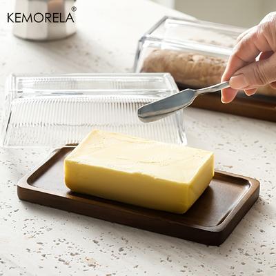 Creative Cheese Butter Plate Rectangular Wooden Tray Glass Cover Storage Box Cake Dessert Bread Dim Sum Plate Table Tableware