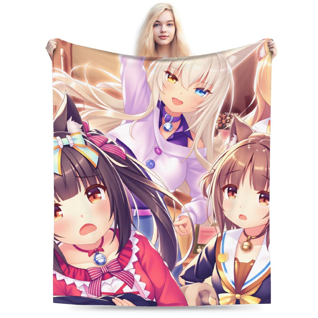 Nekopara Soft Warm Blanket Kids Plush Throw Blanket Novelty Bedroom Flannel Bedspread Sofa Bed Cover