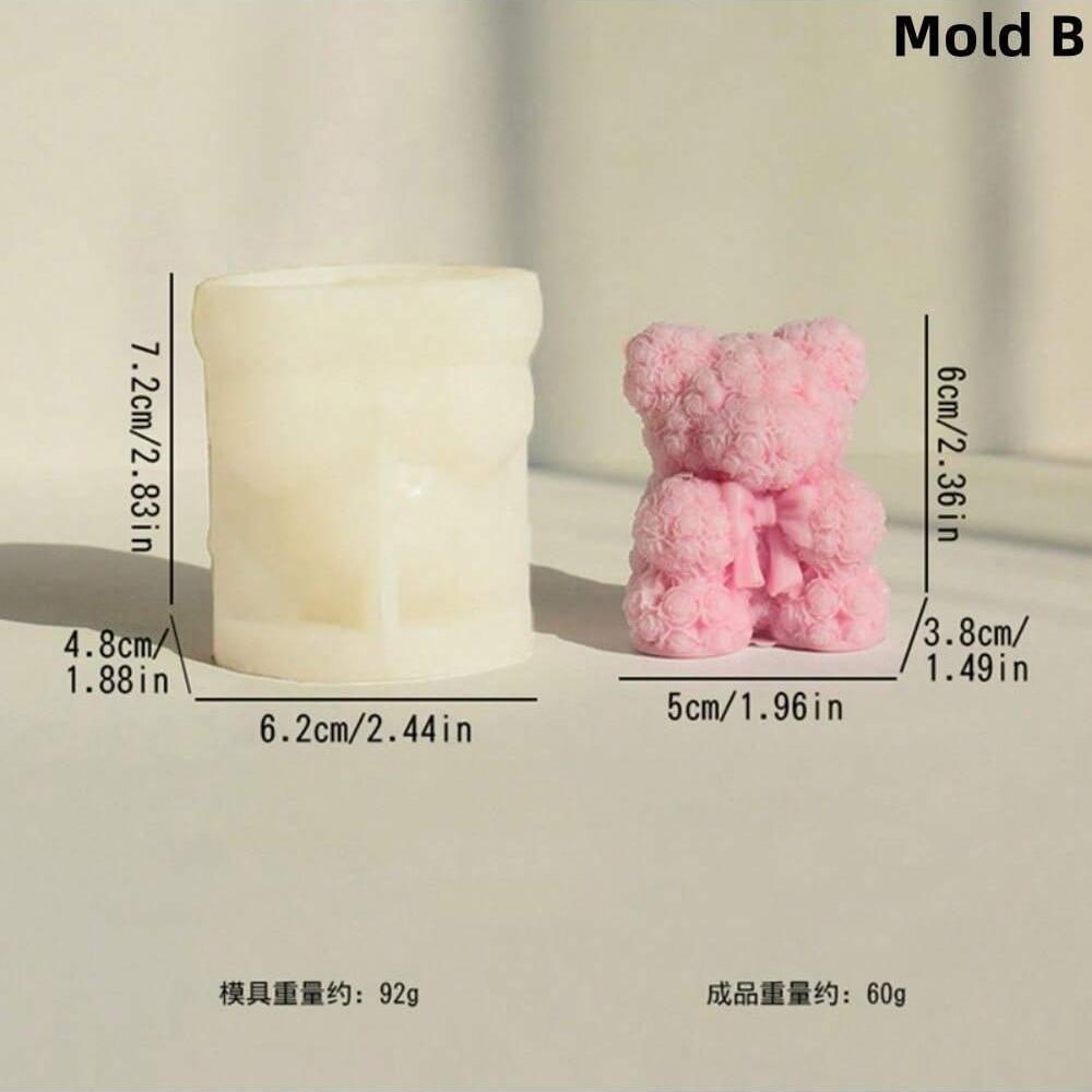 DIY Hug Heart Rose Teddy Bear Candle Mould for Aromatherapy Gypsum Candle Resin Statue Making Ideas Handicraft Gift