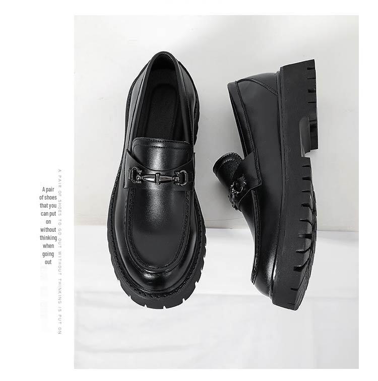 Men's Plus Size Slip-On Leather Loafers with Thick Soles - Fashionable Platform Design