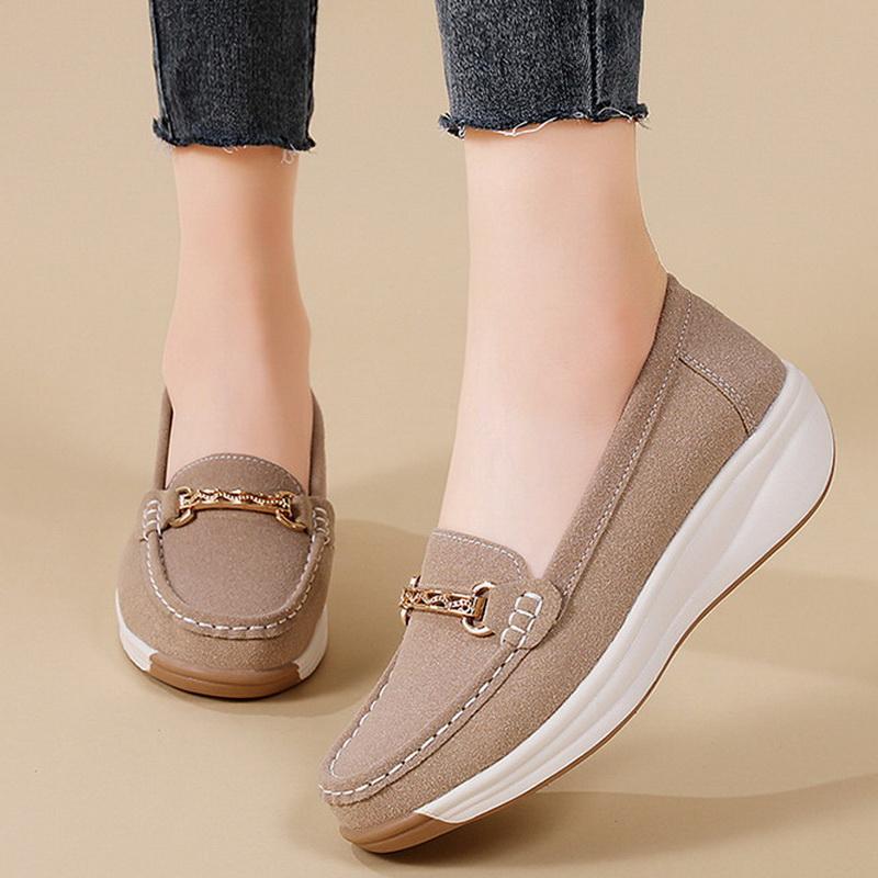 

Women Round Toe Wedge Shoes Lady Office Work Single Shoes Shallow Height Increasing Casual Shoes Mother Nurse Thick Sole Loafers 35 абрикосовый
