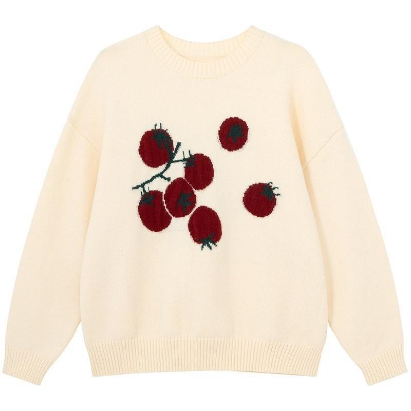 2025 Gentle Tomato New Jacquard Crew Neck Knitted Sweater Autumn and Winter Casual Loose Soft Waxy Top Tide