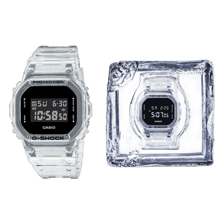 

Casio G-Squad Series G-Shock See-Through Ice Tough Limited Edition Gift Box Shock Resistant Waterproof Quartz Movement Resin Strap DW-5600SKE-7PR Box Included