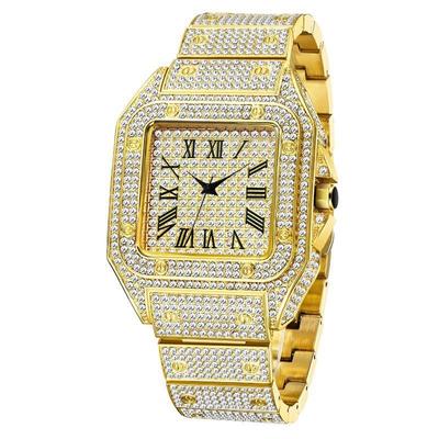 Europäische und Amerikanische Goldene Römische High-End Hip-Hop Diamantbesetzte Quadratische Herrenuhr Mode Quarz Uhr