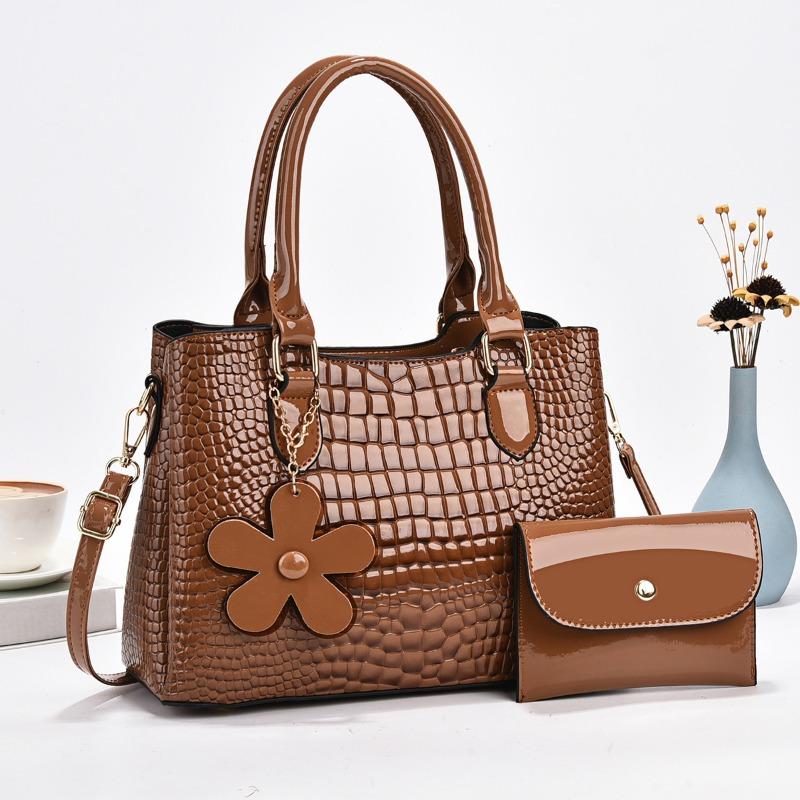 Fashion large bag, solid color crocodile pattern two-piece set, fashion trend versatile women's bag