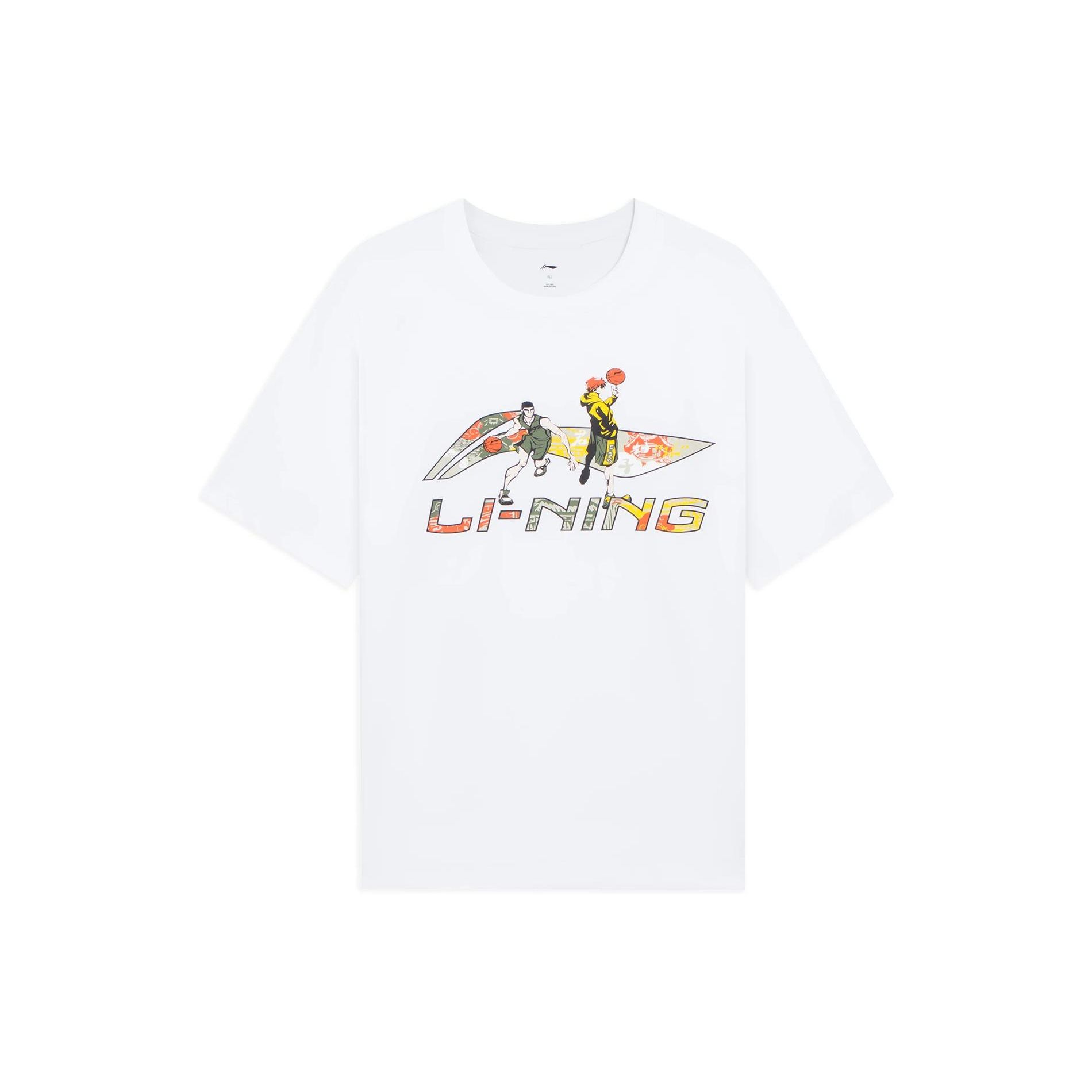 

Li-Ning Мужская футболка с круглым вырезом и логотипом персонажа из мультфильма, белые топы AHSSD21-1