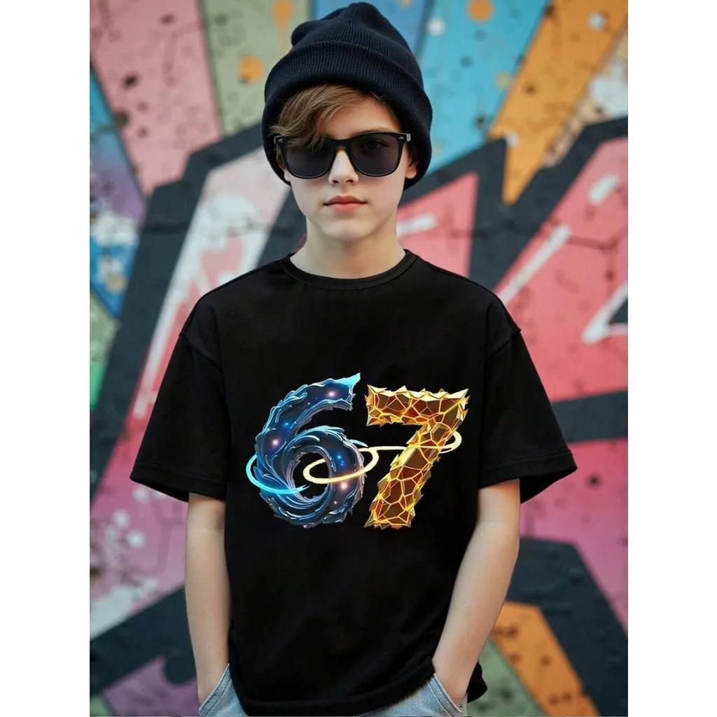 New Children Funny Six Seven Meme Print T-Shirt for Men Novelty Kids Tees Crew Neck Short Sleeve T-Shirt Loose Casual Clothing