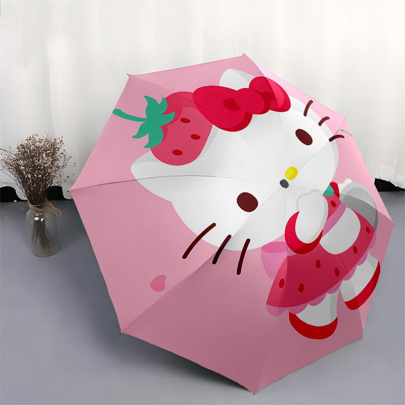 Hello Kitty,Strawberry Theme Automatic Umbrella-Foldable, Durable 8-Bone Design, Compact and Stylish, Great for Camping, Halloween, Christma