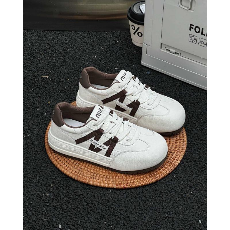 

Leather round head white shoes women s new autumn platform versatile leisure sports 35 коричневый