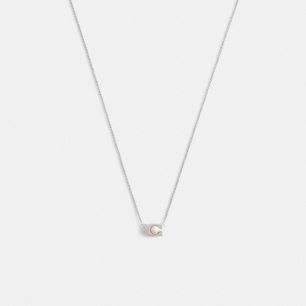 Coach Signature Pearl Pendant Necklace Cds67 Silver