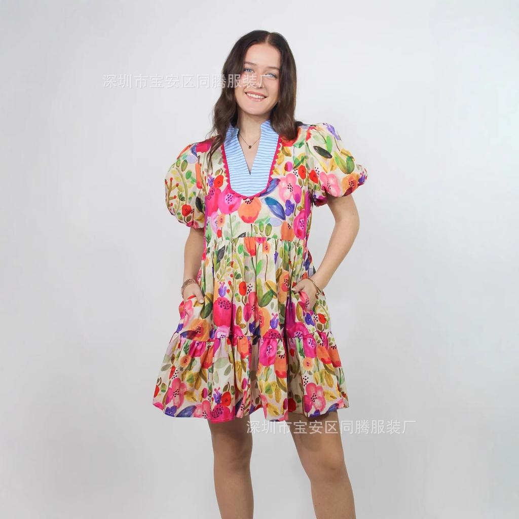 New E-Commerce Loose And Casual Comfortable V-Neck Floral New Printed Dress