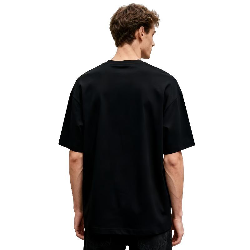 European Sizes Men'S Black Casual Crew Neck T-Shirt - Regular Fit with Biblical Seraph Angel Graphic, Medium Stretch
