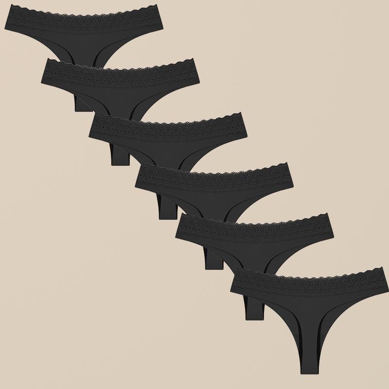 6Pcs Sexy Hollow Lace G-String Girl Underwear  Ladies Thongs Solid Seamless Soft Female Panties Low Waist Lingerie