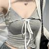 Women's Tie-up Small Lapel Camisole Vest Early Autumn V-neck with Chest Pad Beautiful Back Gray Inner Lining Top