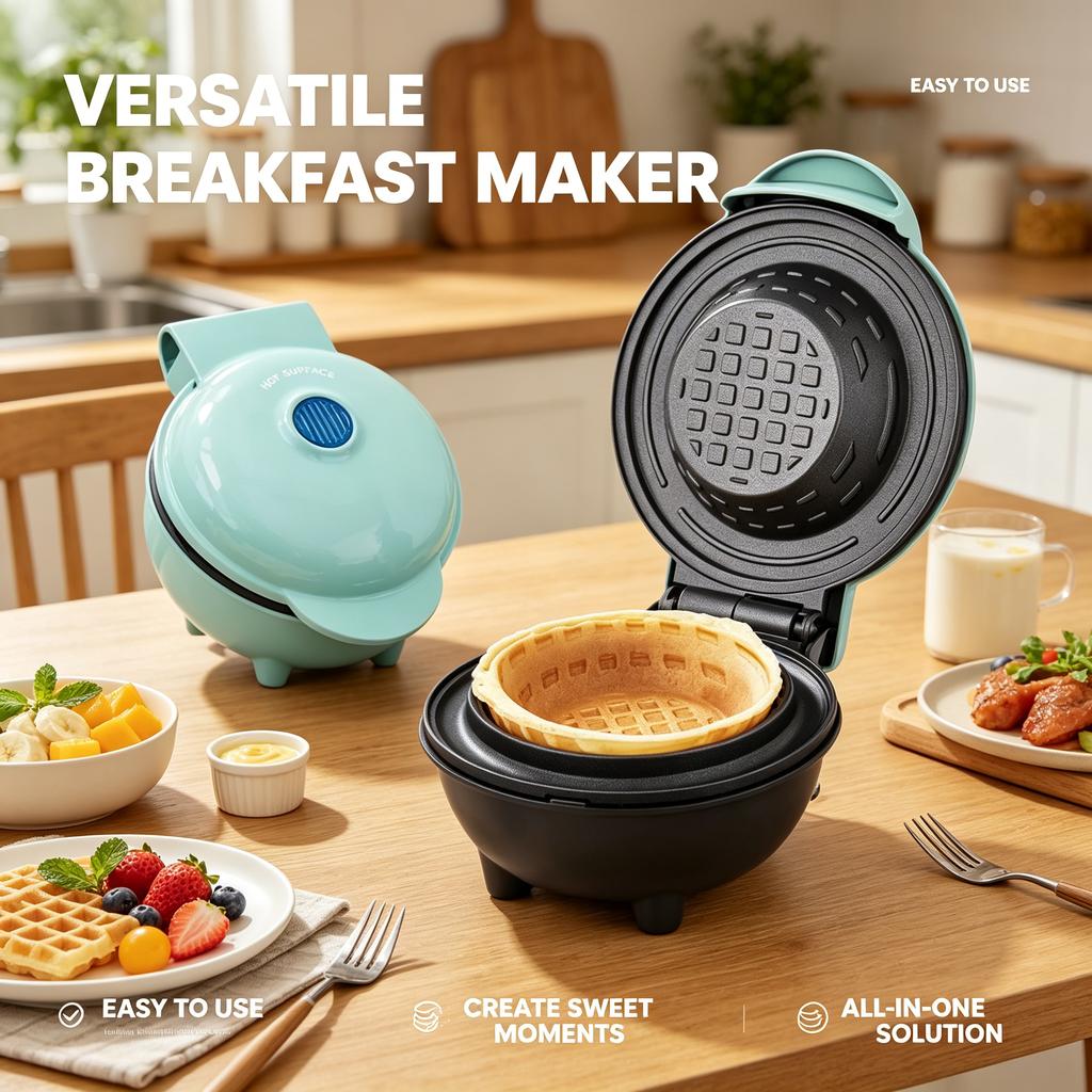 3-in-1 Waffle and Cake Maker, Mini Electric Breakfast Machine for Home