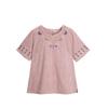 2026 Summer Ethnic Style Women's Embroidered Cotton-Linen V-Neck Short Sleeve Loose Plus Size Top
