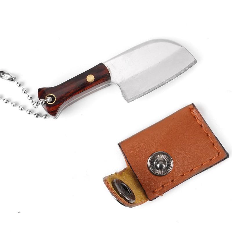 Wooden Handle Mini Knife with Leather Cover Multitool Hand Tools Express Cutter Keychain Pocket Knife Gift for Men Women