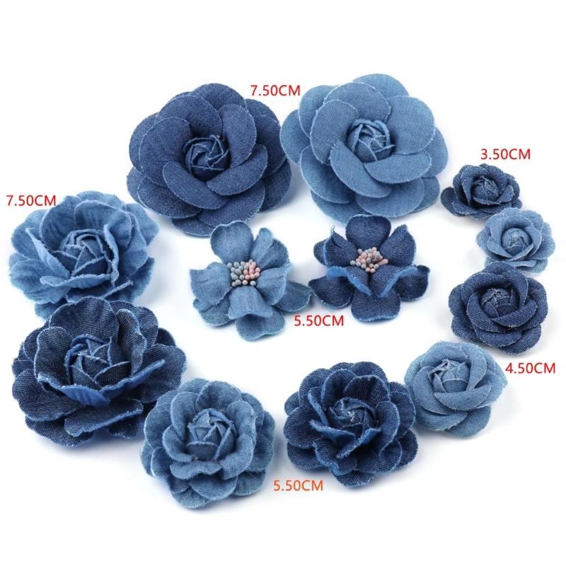 5pz Tessuto di Cotone Denim Coreano Fiori Vestiti Cappelli Decorazione Abito Fiori Accessori per Capelli Fai da Te Scrapbooking Materiali per Artigianato