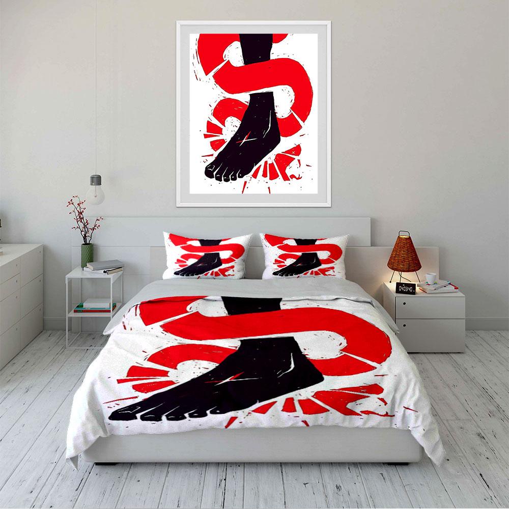 Red Snake and Black Foot Design Bedding Duvet Cover Set Duvet Cover Pillowcases (1*Duvet Cover 2*Pillowcases, without duvet insert)