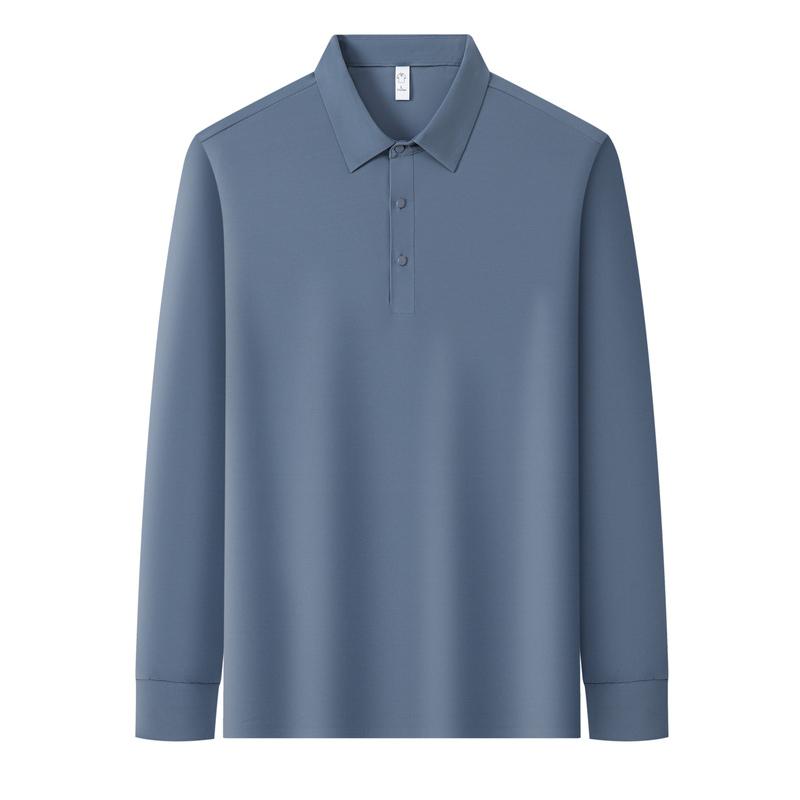 Autumn Ice Silk Traceless Long-sleeved T-shirt Men's Hot POLO Shirt New Solid Color Lapel Top