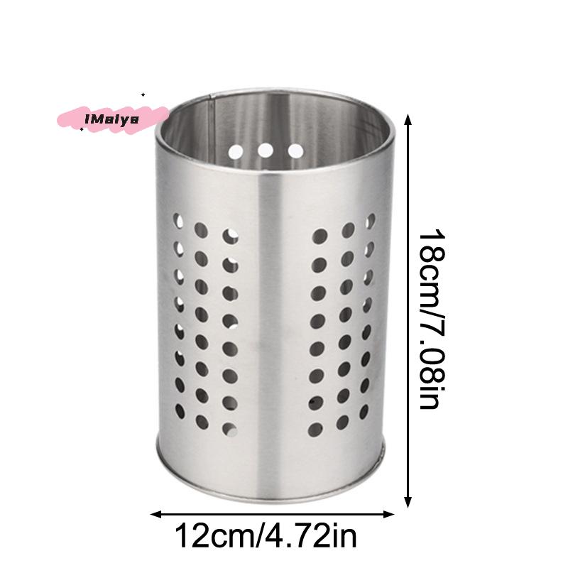 Stainless Steel Chopsticks Tube High-Capacity Kitchen Utensils Storage Bucket with Round Hole Hollowed Out Drain Feature