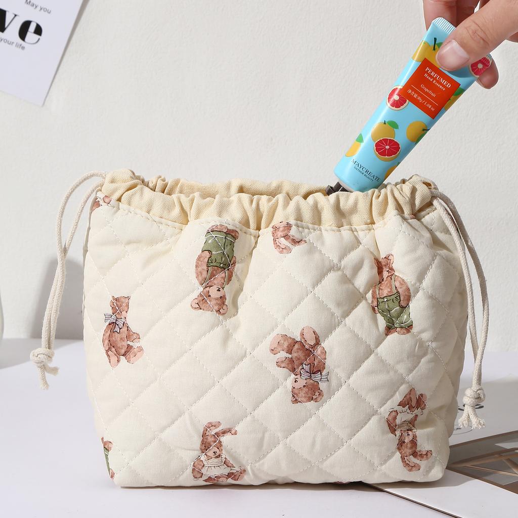 Ladies' Cotton Makeup Bag Embroidered Drawstring Storage Bag Travel Cosmetic Bags Large Capacity Hanging Toiletry Storage Bag