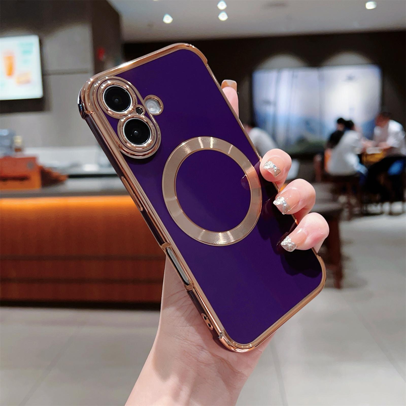 

Чехол для iPhone 16, совместимый с MagSafe, гальванизированный TPU чехол для телефона Dark Purple