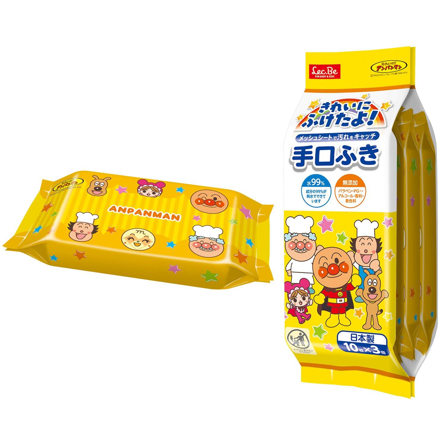 

LEC Anpanman Pure Water Hand and Mouth Mesh Sheets sheets x 3 Made in Hypoallergenic 99% Wipes, (10 packs), Japan,