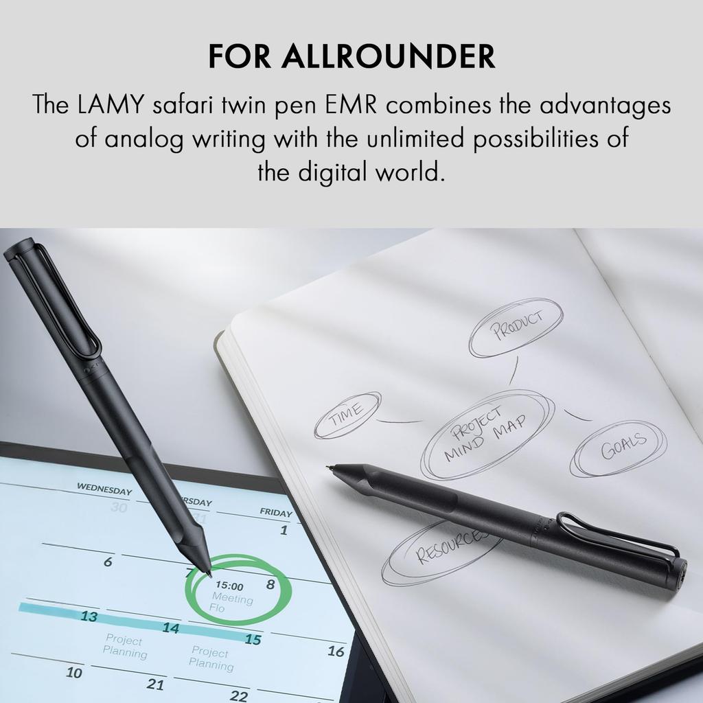 Lamy Safari Twin Pen EMR All Black Stylus and Ballpoint Pen for Many Android Devices Ergonomic Grip Write and Draw On Digital Media and (POM Tip) -