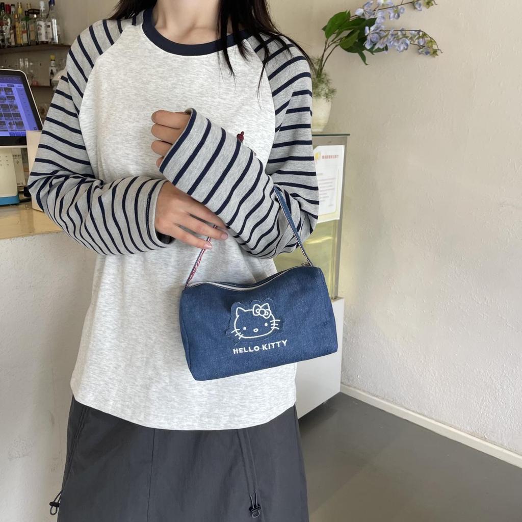 KT Katzen-Print Denim Lunch Tragetasche und Make-up Handtasche