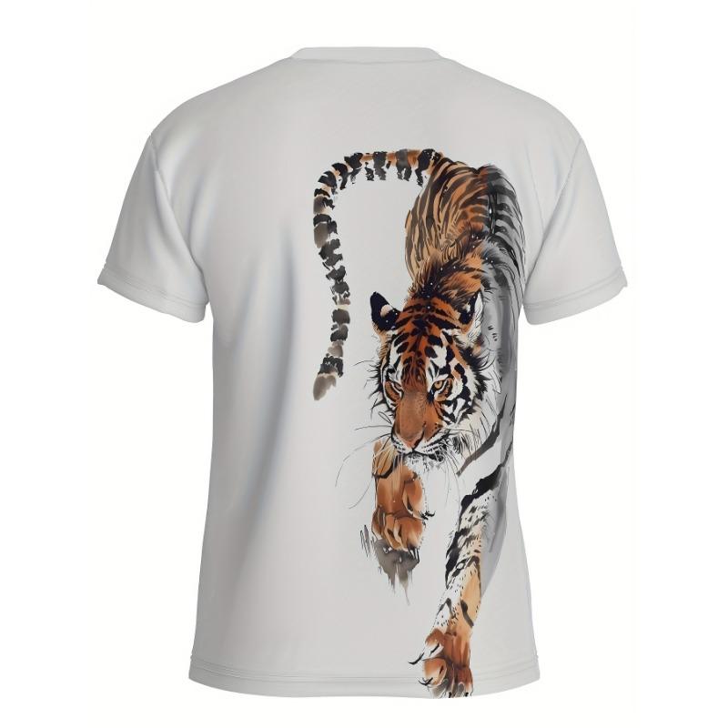 Men's Bold Tiger 3D Printed T-shirt - Breathable Polyester Fiber, Comfortable Short Sleeve