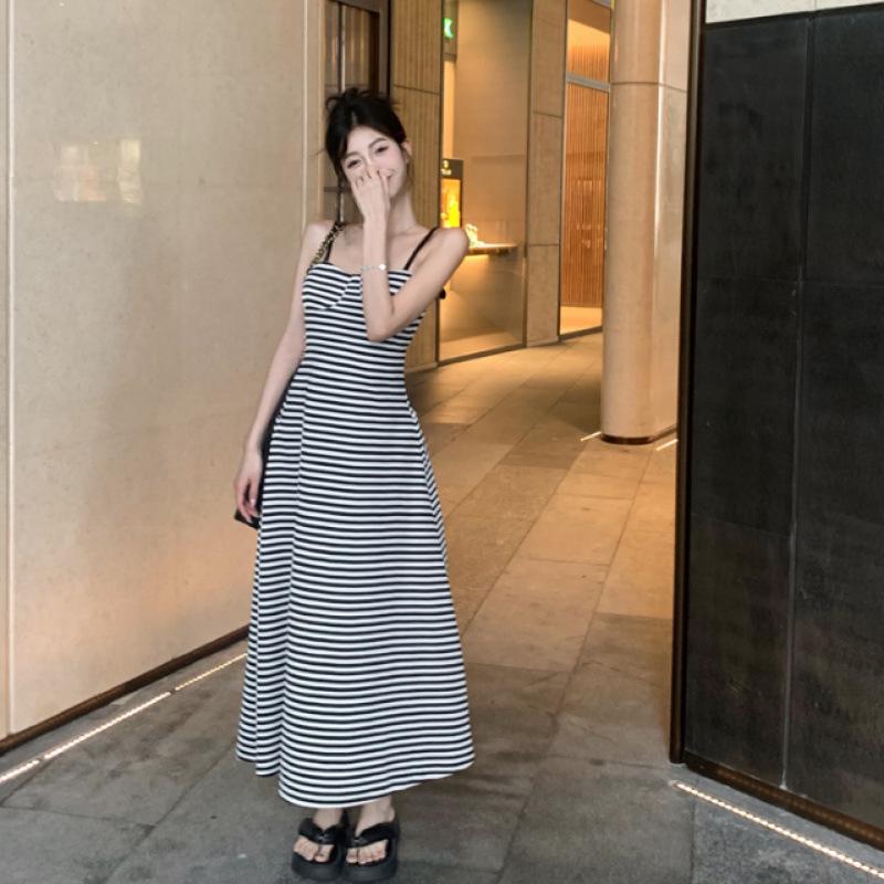 Trendy 2025 Summer Striped Backless Camisole Dress for Women