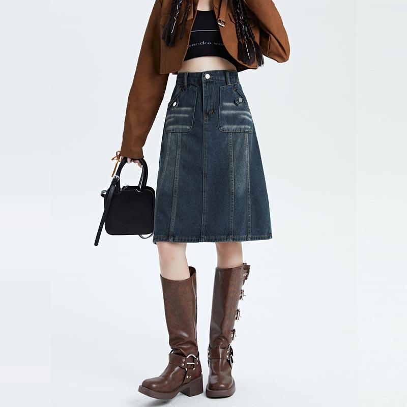 Μεγάλο μέγεθος γυναικεία τζιν φούστα Άνοιξη Autunm Vintage High Street Loose σε γραμμή Α μέση φούστα Casual Y2K Ρούχα