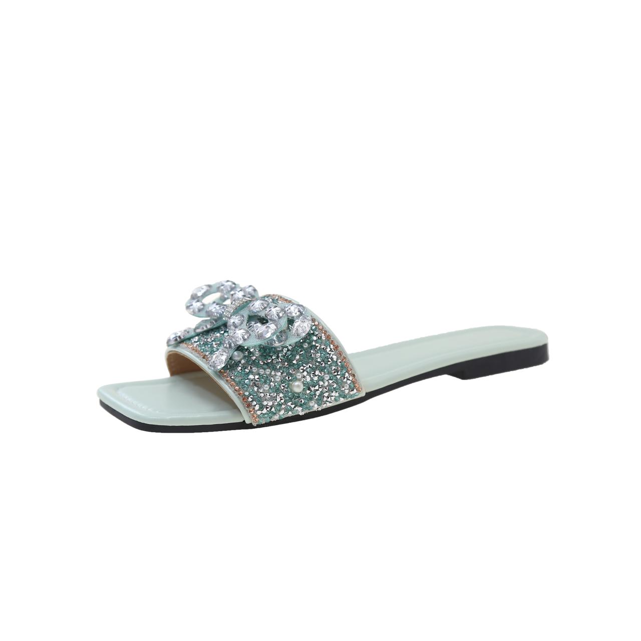 

Модные балетки-шлепанцы Женские Роскошные Золотые Кристальные Пляжные Туфли Летние Сандалии Женские Новые Вьетнамки Повседневные Шлепанцы Zapatillas Mujer 42 светло-синий