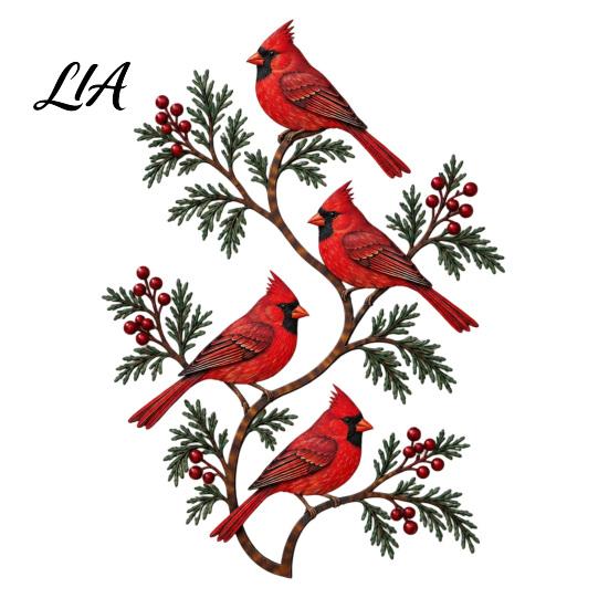 Sturdy Metal Lawn Ornaments Bird Wall Decor, Red & Chickadee Sculpture with Branches and Whimsical Garden Decorations Berries, 2D Iron Art Hanging