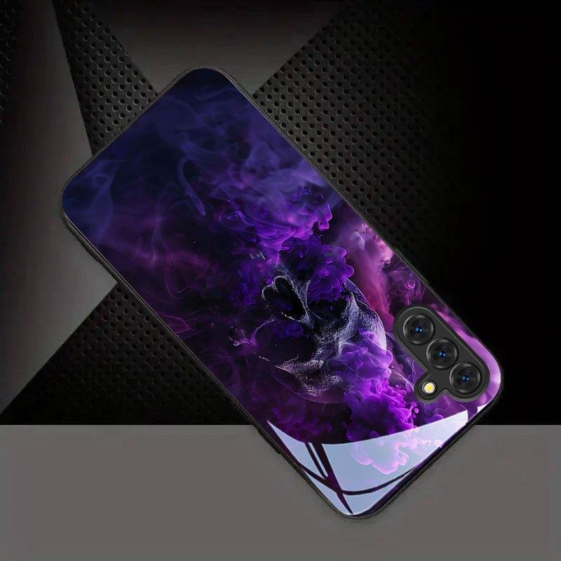 Galaxy S26 S21 S22 S23 S24 S25 FE Ultra Plus Serisi İçin Temperli Cam Telefon Kılıfı. Havalı Mor Dumanlı Kurukafa Tasarımı.
