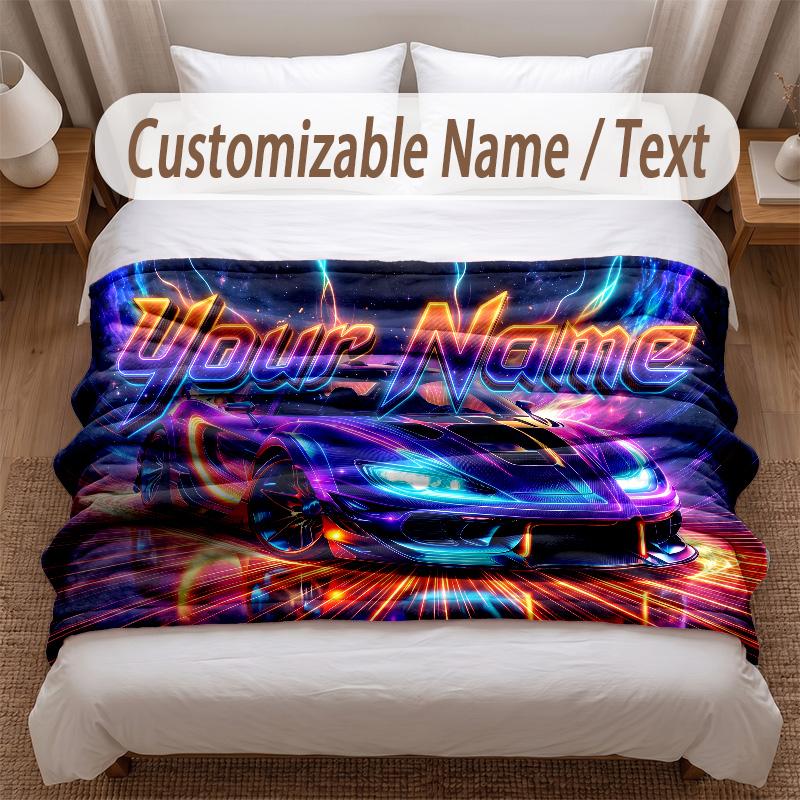 Neon Abstract Theme Soft Blanket Personalized Custom Name Text Print Warm Blanket Home Sofa Bedroom Decor