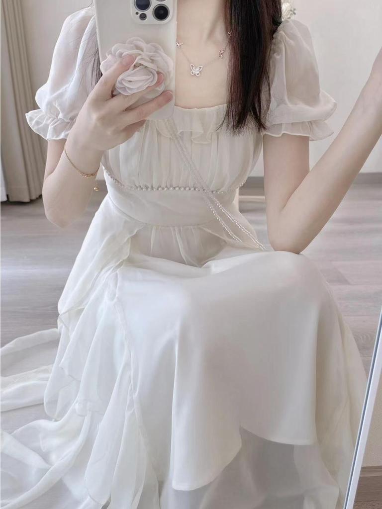 2025 Women's White Summer Fairy Princess Dress - Gentle Style Long Skirt