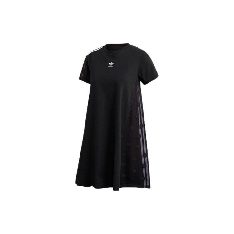 Adidas Originals Bellista Dress Logo Crew Neck Casual Breathable Short Sleeve Dress Women dresses Black GJ6564