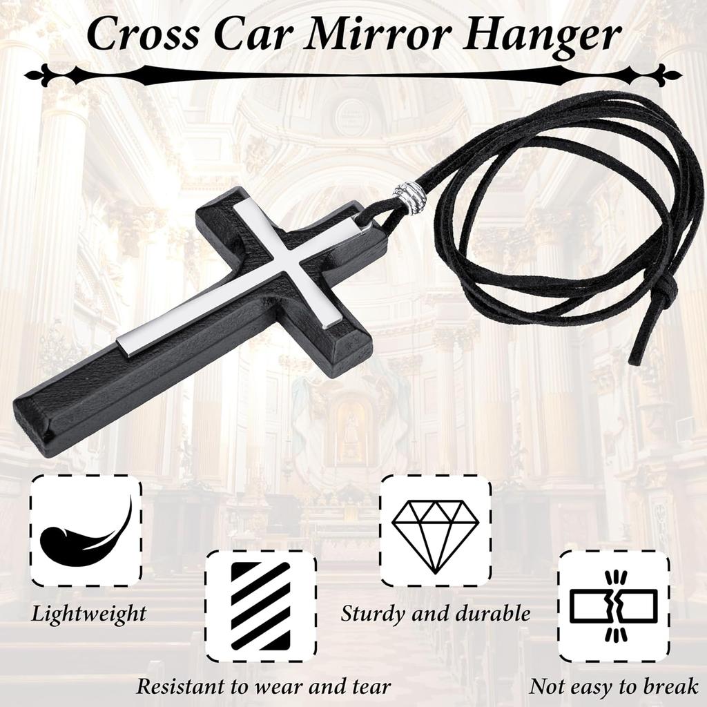 Cross for Car Mirror Hanging, Wood Cross Charms for Rear View Mirror, Car Hanging Ornament, Christian Accessories for Cars, Truck, Home Decor (Black)