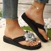 Fashion Gold Silver Flower Decor Flat Sandals for Women Plus Size Thick Sole Chunky Platform Slippers Summer Light Comfort Flip Flops