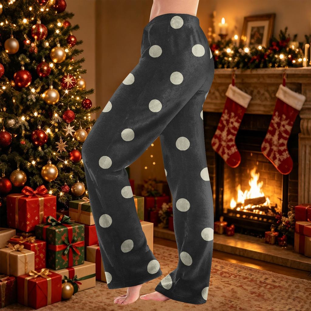 Women's Polka Dot Print Plush Pants Casual Home Pajama Bottoms for Lounging
