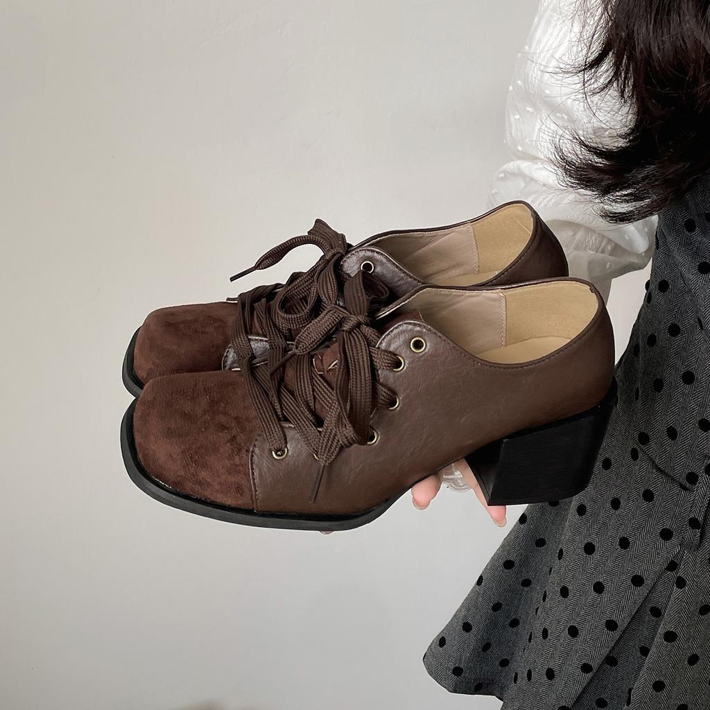 Retro versatile British style thick heel deep mouth single shoes women's summer 2025 new model with skirt high-end small single shoes