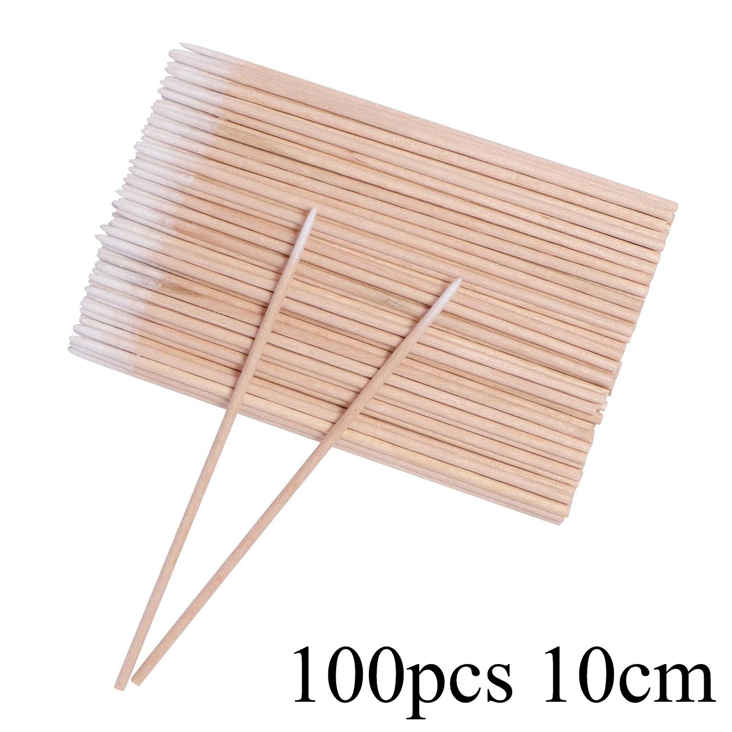 

Одноразовые ватные палочки без ворса, микрощеточки, 4 дюйма, деревянные ватные палочки, инструмент для чистки ушей и удаления клея для наращивания ресниц (100 шт. Большие ватные палочки) белый